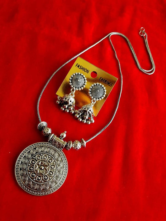 Oxidised Chain Necklace With Jhumka Earrings
