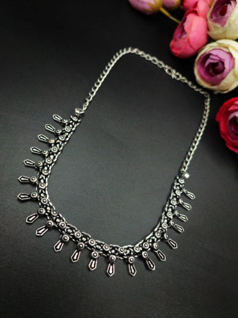 Silver Plated Choker Oxidised Necklace For Girls